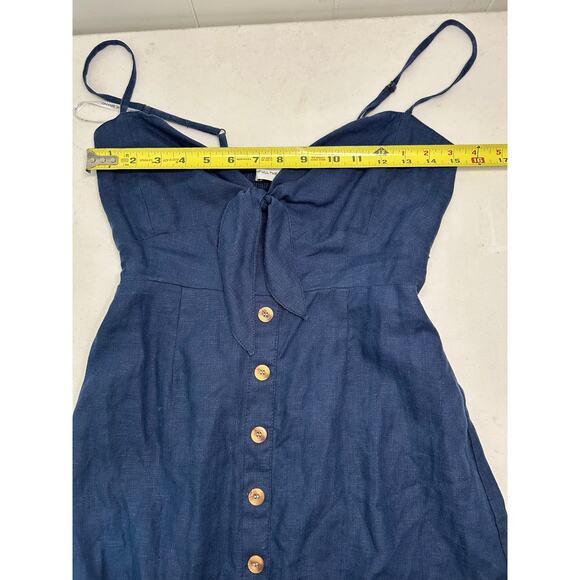 Faithfull the Brand Rodeo Navy Blue Tie-Front Dress. 100% Linen. Size 6/M - Picture 8 of 10